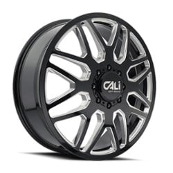 Cali Off-Road Invader Dually Front 9115D 24x8.25 8x165.1 115 ET 121.3 CB Gloss Black/Milled Spokes