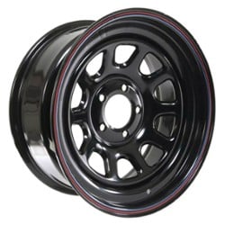 Hot Rod Hanks 42 D Window 15x8 5x139.7 -13 ET 108.7 CB Gloss Black w/Red and Blue Stripes