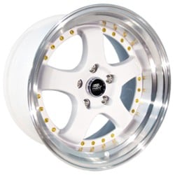 MST MT07 18x8.5 5x114.3 20 ET 73.1 CB White w/Machined Lip Gold Rivets