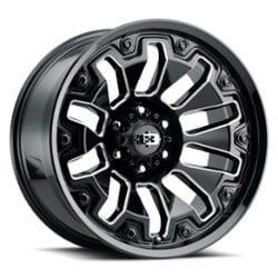 Vision 362 Armor 20x9 6x139.7 12 ET 78.1 CB Gloss Black Milled Spoke with Black Bolt Inserts