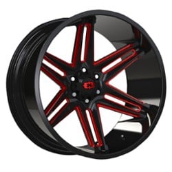 Vision 363 Razor 20x10 5x127 -25 ET 87.1 CB Gloss Black Milled Spoke with Red Tint