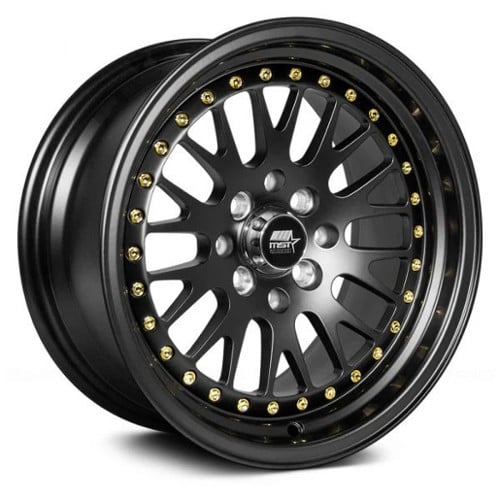 MST MT10 15x7 5x100/5x114.3 20 ET 73.1 CB Matte Black w/Gold Rivets (10-5717-20-MBG)